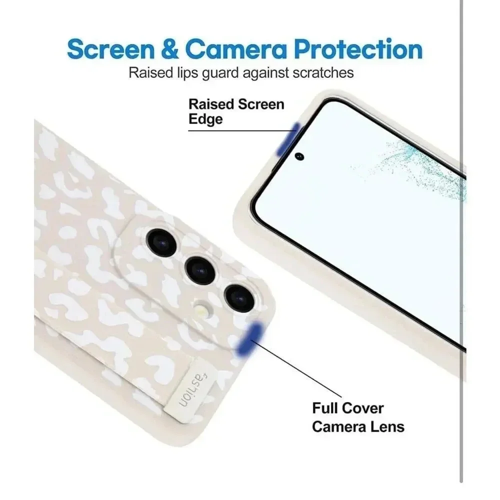 OOK White Leopard Shockproof Wrist Strap Case For Samsung Galaxy S22 Plus 6.6 In
